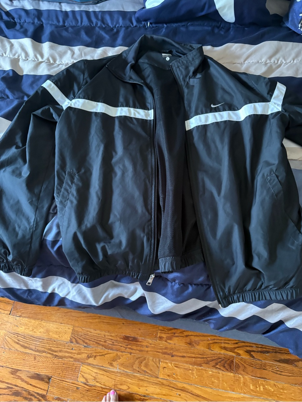 Nike Black Windbreaker Jacket with White Chest Stripe
